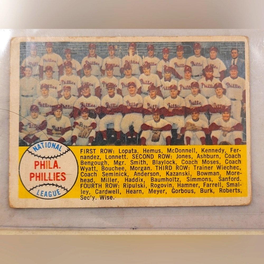 1958 Topps #134 Baseball Check list 89-176 second series Phila, Phillies